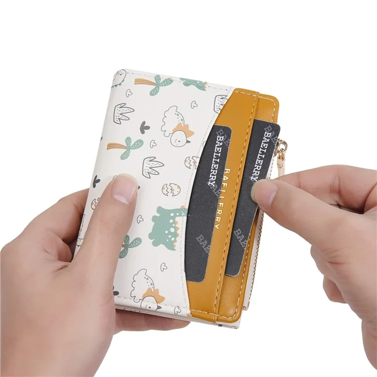 BAELLERRY N8349 Cute Dinosaur Wallet Bifold Zipper Coin Purse Small Pouch Card Holder - Brown