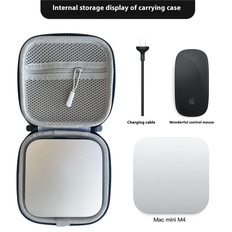 Funda de transporte para Apple Mac Mini M4 con bolsillo de malla, resistente a golpes y bolsa de almacenamiento.