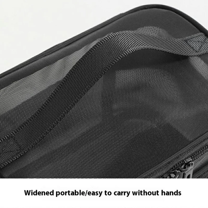 Double Layer Zipper Mesh Toiletry Bag Portable Travel Nylon Makeup Cosmetics Storage Organizer - Black