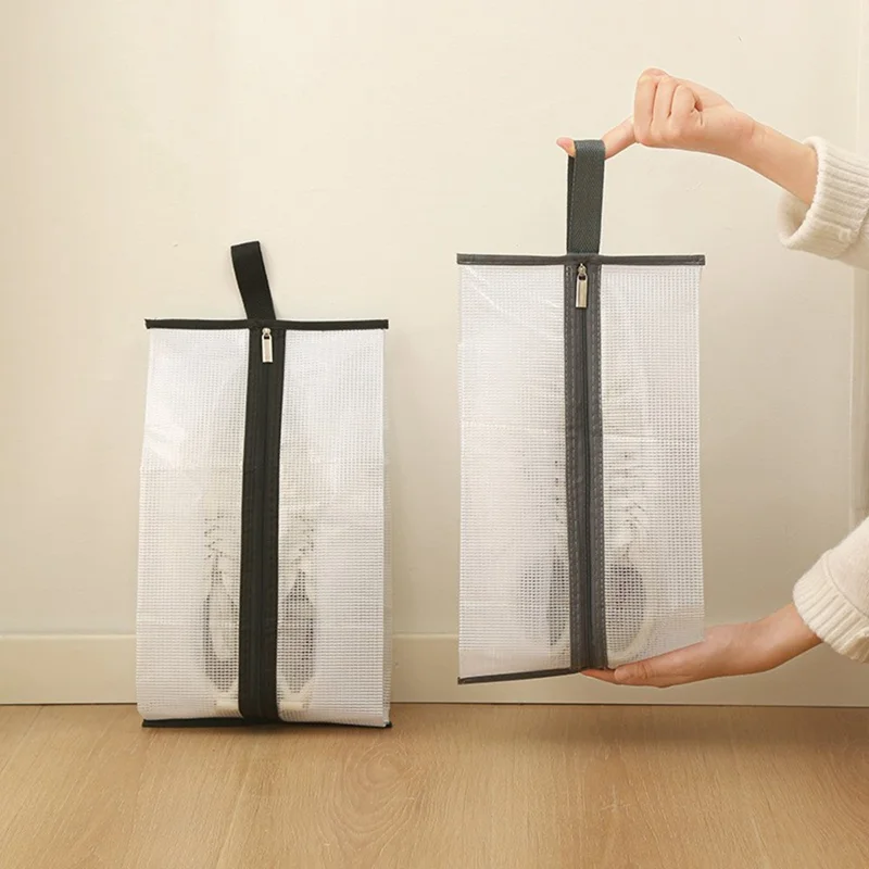 Dustproof Shoes Storage Bag with Zipper See Through PVC Waterproof Sneakers Organizer - Grey Edge