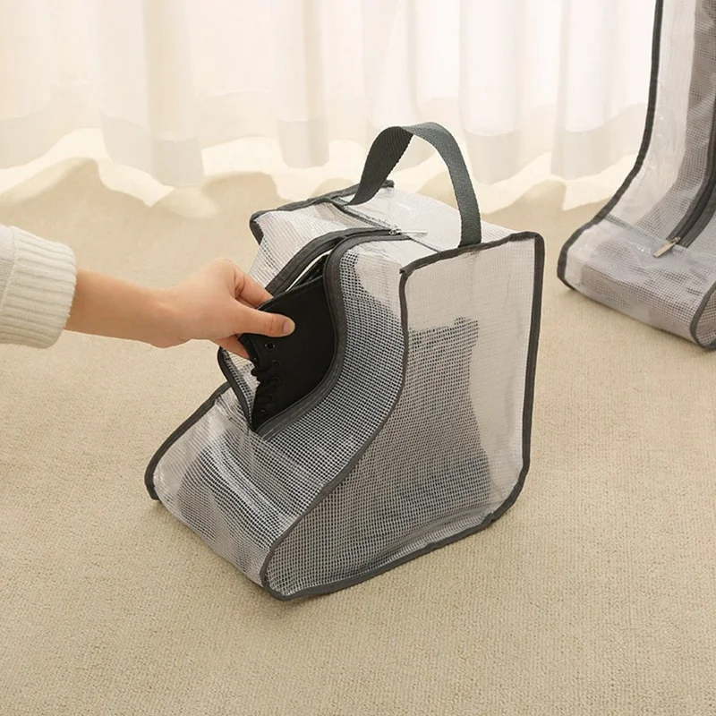 Dustproof Shoes Storage Bag with Zipper See Through PVC Waterproof Short Boots Organizer - Black Edge