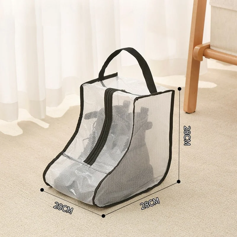 Dustproof Shoes Storage Bag with Zipper See Through PVC Waterproof Short Boots Organizer - Black Edge