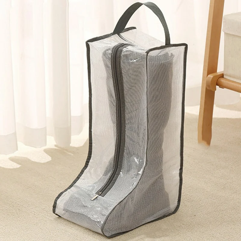 Dustproof Shoes Storage Bag with Zipper See Through PVC Waterproof Thigh Boots Organizer - Grey Edge