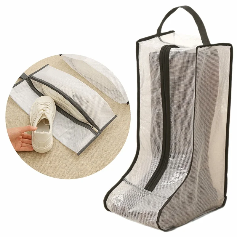 Dustproof Shoes Storage Bag with Zipper See Through PVC Waterproof Thigh Boots Organizer - Grey Edge