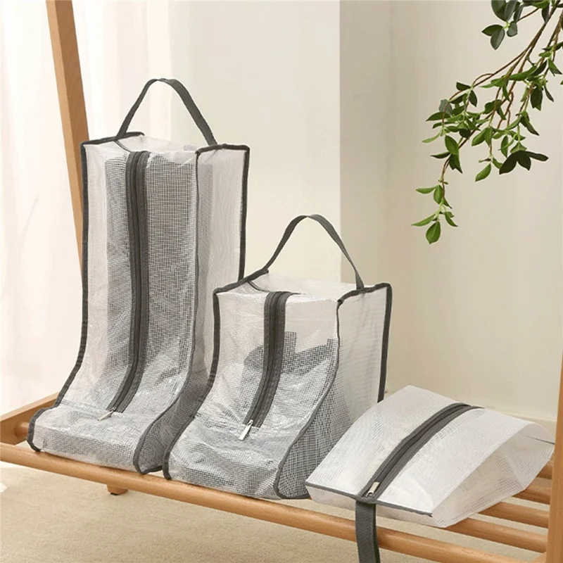 Dustproof Shoes Storage Bag with Zipper See Through PVC Waterproof Thigh Boots Organizer - Grey Edge