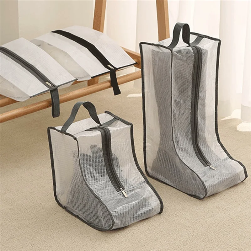Dustproof Shoes Storage Bag with Zipper See Through PVC Waterproof Thigh Boots Organizer - Grey Edge