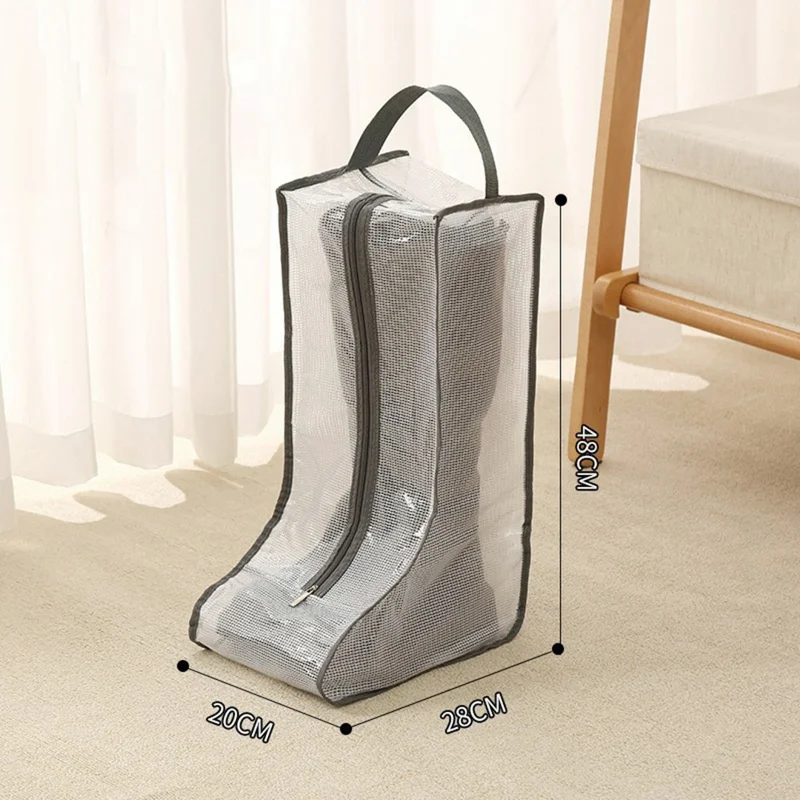 Dustproof Shoes Storage Bag with Zipper See Through PVC Waterproof Thigh Boots Organizer - Grey Edge