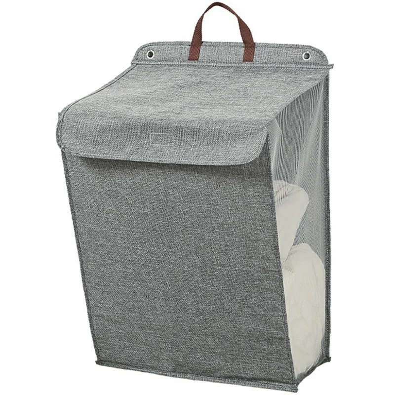 Foldable Hanging Laundry Hamper Bathroom Clothes Basket Wall-Mounted Washing Bin, Size M - Grey