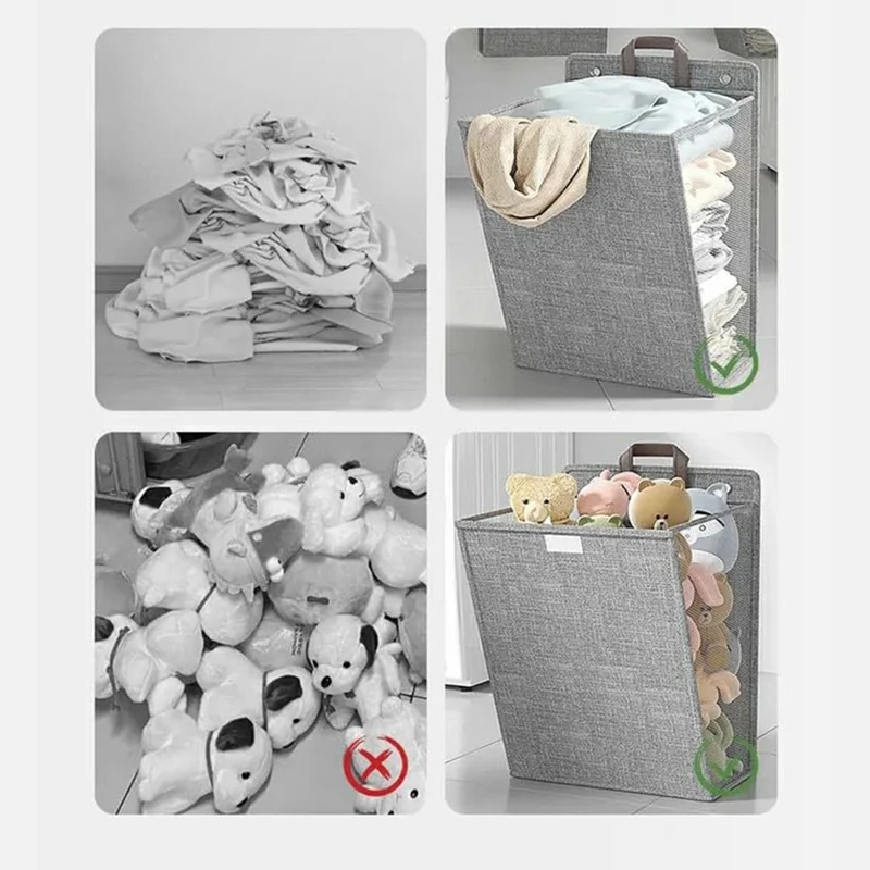 Foldable Hanging Laundry Hamper Bathroom Clothes Basket Wall-Mounted Washing Bin, Size M - Grey
