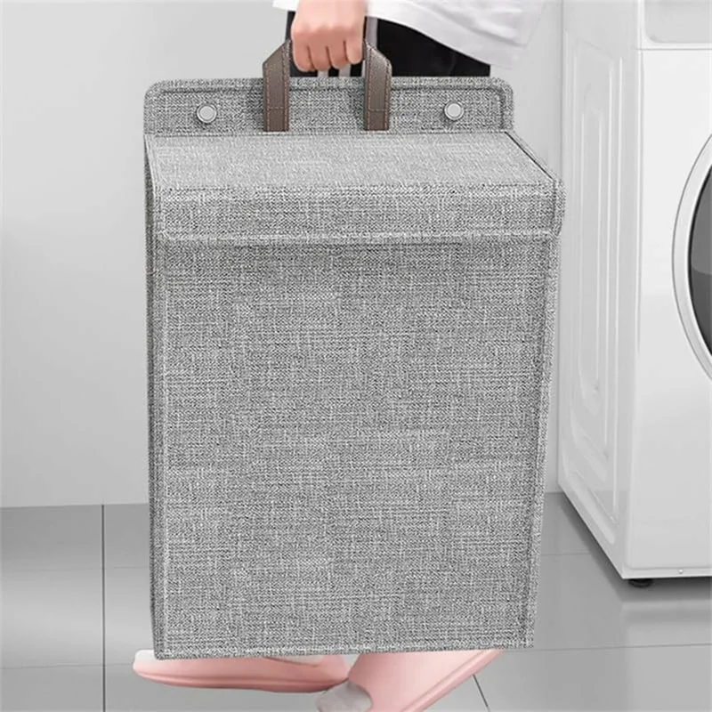 Foldable Hanging Laundry Hamper Bathroom Clothes Basket Wall-Mounted Washing Bin, Size M - Grey