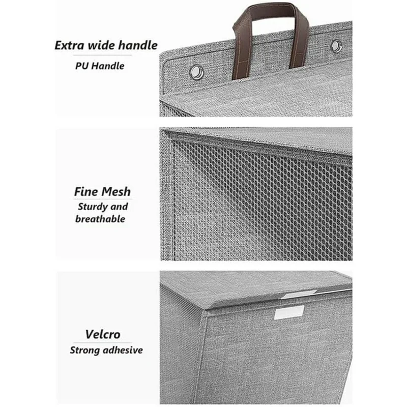 Foldable Hanging Laundry Hamper Bathroom Clothes Basket Wall-Mounted Washing Bin, Size M - Grey