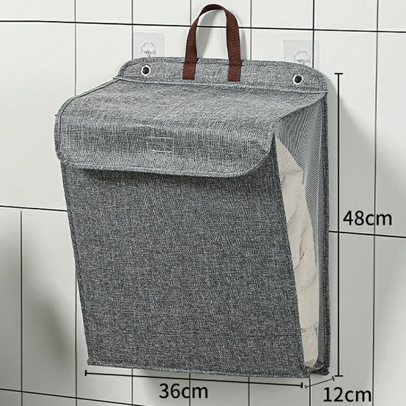 Foldable Hanging Laundry Hamper Bathroom Clothes Basket Wall-Mounted Washing Bin, Size M - Grey