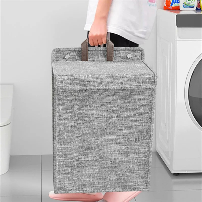 سلة غسيل قابلة للطي للحمام، سلة ملابس، سلال غسيل مثبتة على الحائط (الحجم: كبير) - رمادي