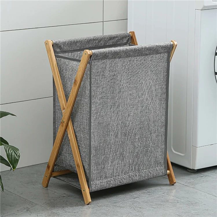 X Frame Laundry Hamper Foldable Bamboo Linen Cloth Storage Basket, Size M