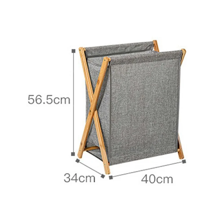 X Frame Laundry Hamper Foldable Bamboo Linen Cloth Storage Basket, Size M
