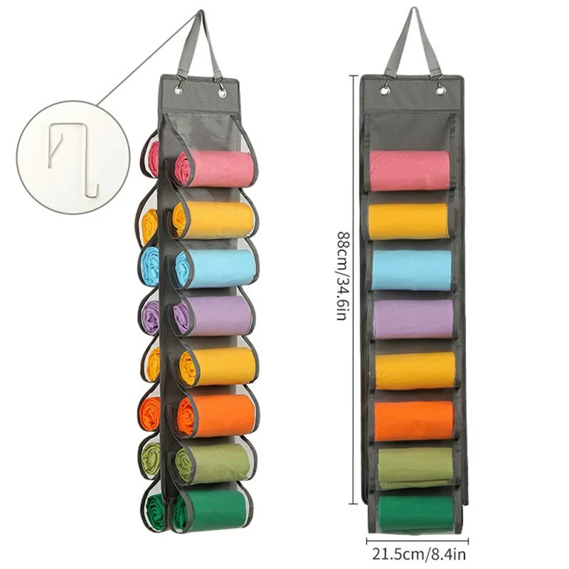 16 Pocket Hanging Organizer Closet Storage Bag for Clothes Pants Underwear Wardrobe Organizer - Grey