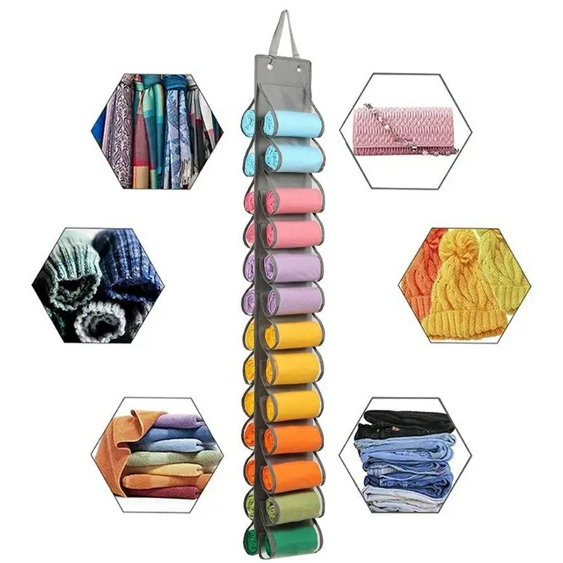 26 Pockets Clothes Pants Underwear Storage Hanging Bag Polyester Wardrobe Space Saving Organizer - Grey
