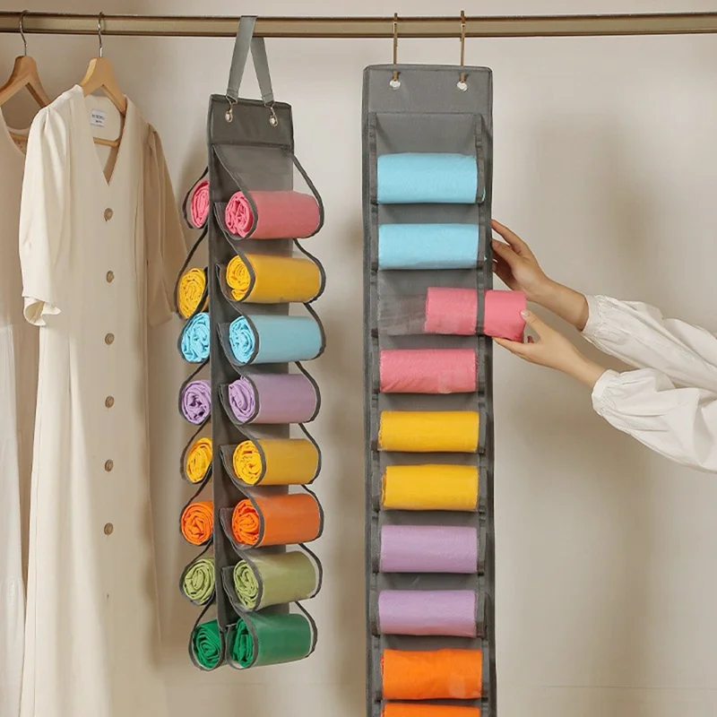26 Pockets Clothes Pants Underwear Storage Hanging Bag Polyester Wardrobe Space Saving Organizer - Grey