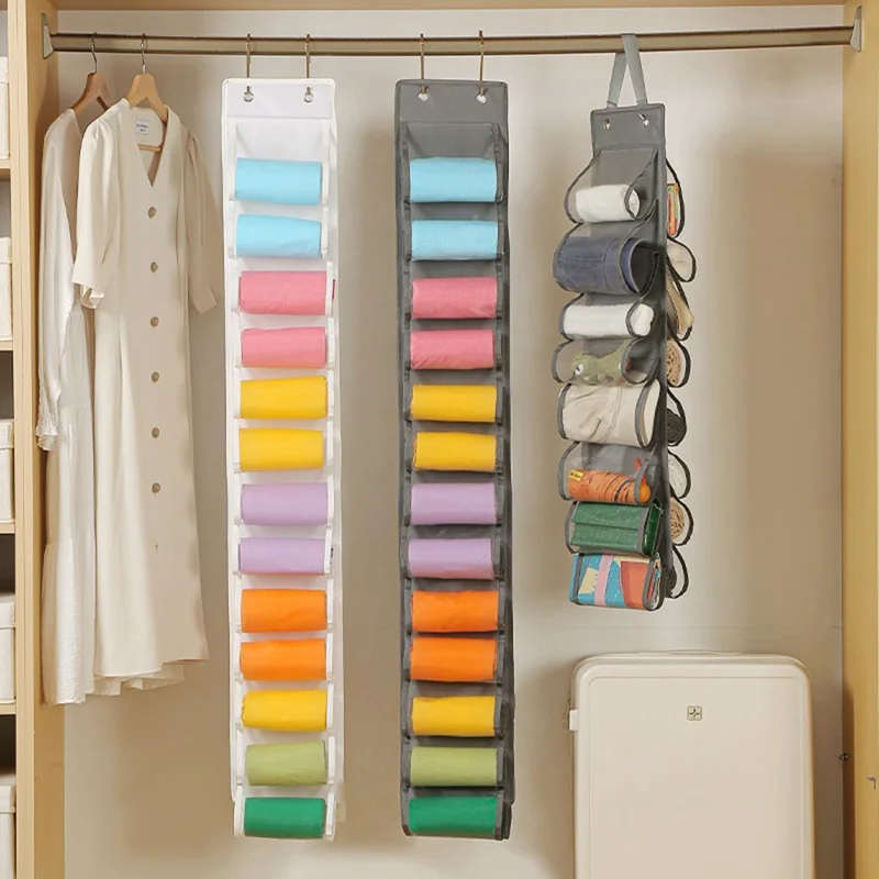 26 Pockets Clothes Pants Underwear Storage Hanging Bag Polyester Wardrobe Space Saving Organizer - Grey