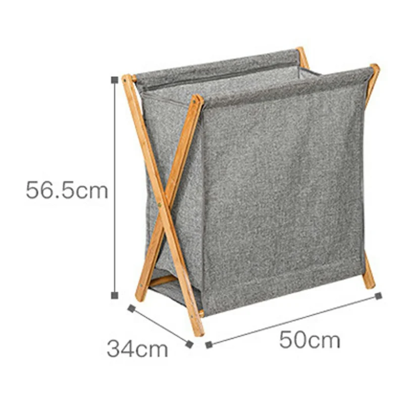 Collapsible Bamboo Frame Laundry Hamper Clothes Storage Basket for Bathroom Bedroom Size L