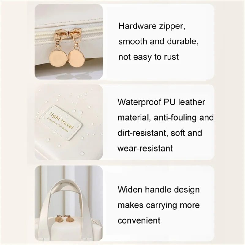 PU Leather Handheld Makeup Bag Travel Large Capacity Portable Cosmetics Storage Bag - Brown