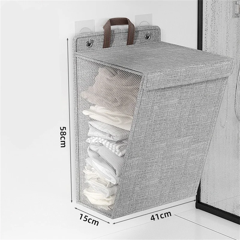 58 x 15 x 41cm Foldable Laundry Bag Large Capacity Hanging Dirty Clothes Basket Multi-Function Storage Organizer - Grey