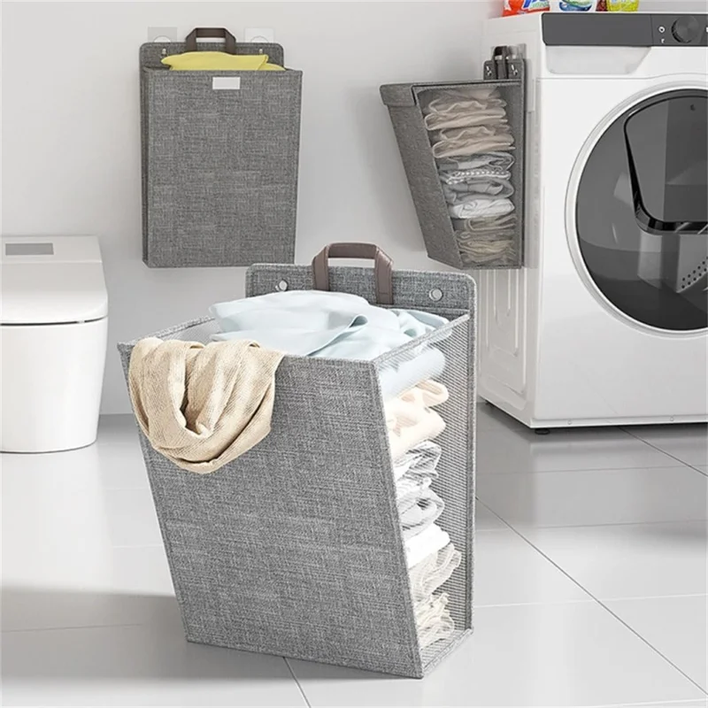 58 x 15 x 41cm Foldable Laundry Bag Large Capacity Hanging Dirty Clothes Basket Multi-Function Storage Organizer - Grey