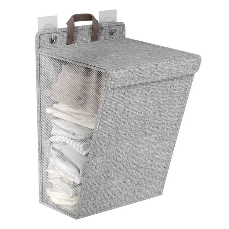 Foldable Laundry Hamper Large Capacity Storage Basket Wall Hanging Multifunctional Organizer For Clothes  /  Toys  /  Bedding - Grey