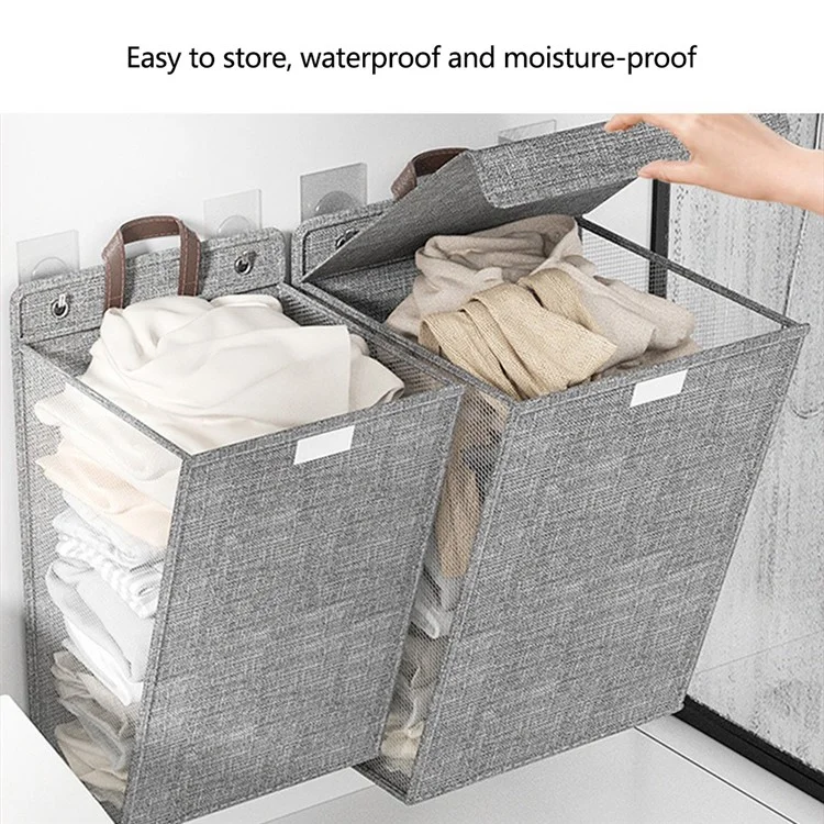 Foldable Laundry Hamper Large Capacity Storage Basket Wall Hanging Multifunctional Organizer For Clothes  /  Toys  /  Bedding - Grey
