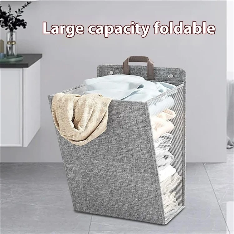 Foldable Laundry Hamper Large Capacity Storage Basket Wall Hanging Multifunctional Organizer For Clothes  /  Toys  /  Bedding - Grey