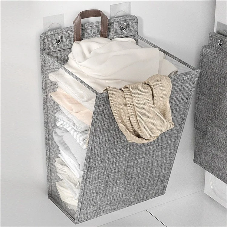Foldable Laundry Hamper Large Capacity Storage Basket Wall Hanging Multifunctional Organizer For Clothes  /  Toys  /  Bedding - Grey