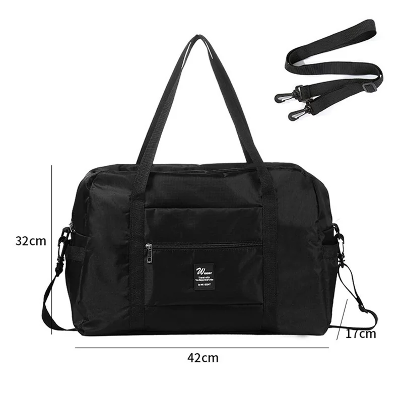 42x17x32cm Thickened Travel Storage Bag Large Capacity Portable Luggage Clothes Organizer with Strap, Size S - Black