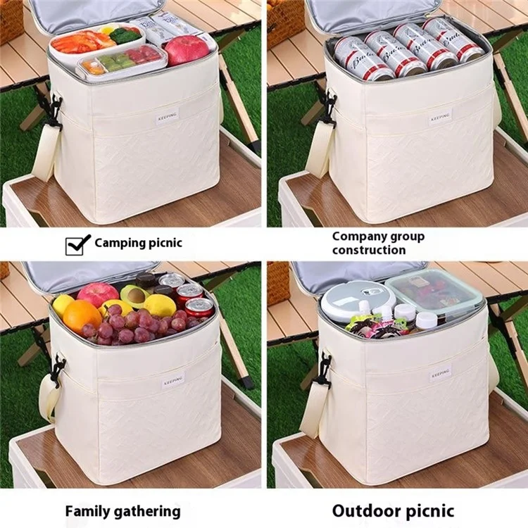 7029 Insulated Lunch Bag Large Capacity Leakproof Thermal Bento Carrier for Outdoor Camping Picnic - Beige