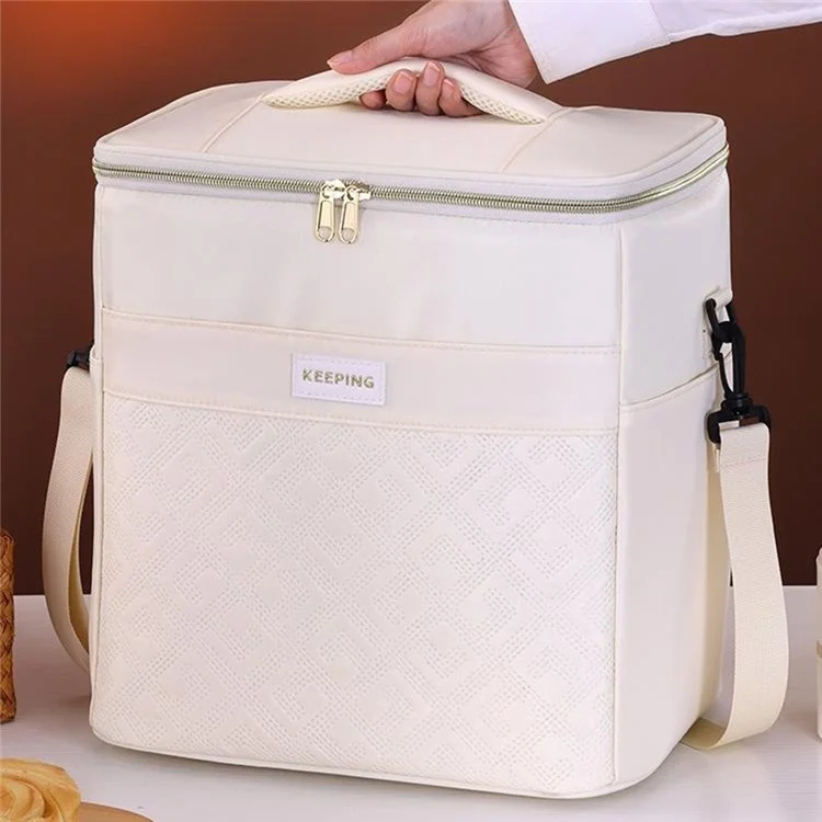 7029 Insulated Lunch Bag Large Capacity Leakproof Thermal Bento Carrier for Outdoor Camping Picnic - Beige