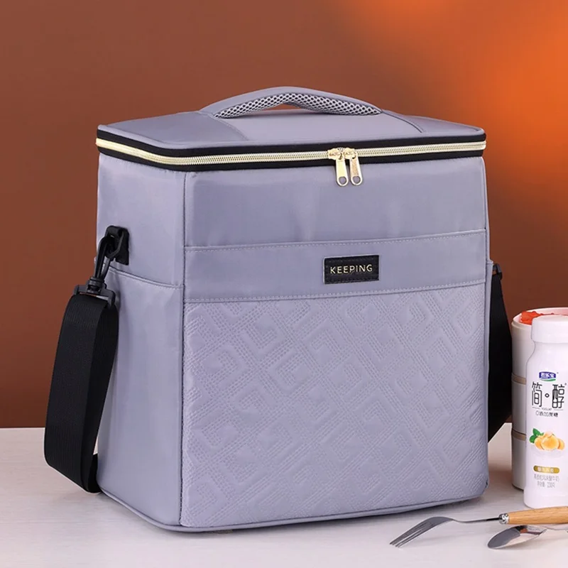 7029 Insulated Lunch Bag Large Capacity Leakproof Thermal Bento Carrier for Outdoor Camping Picnic - Grey