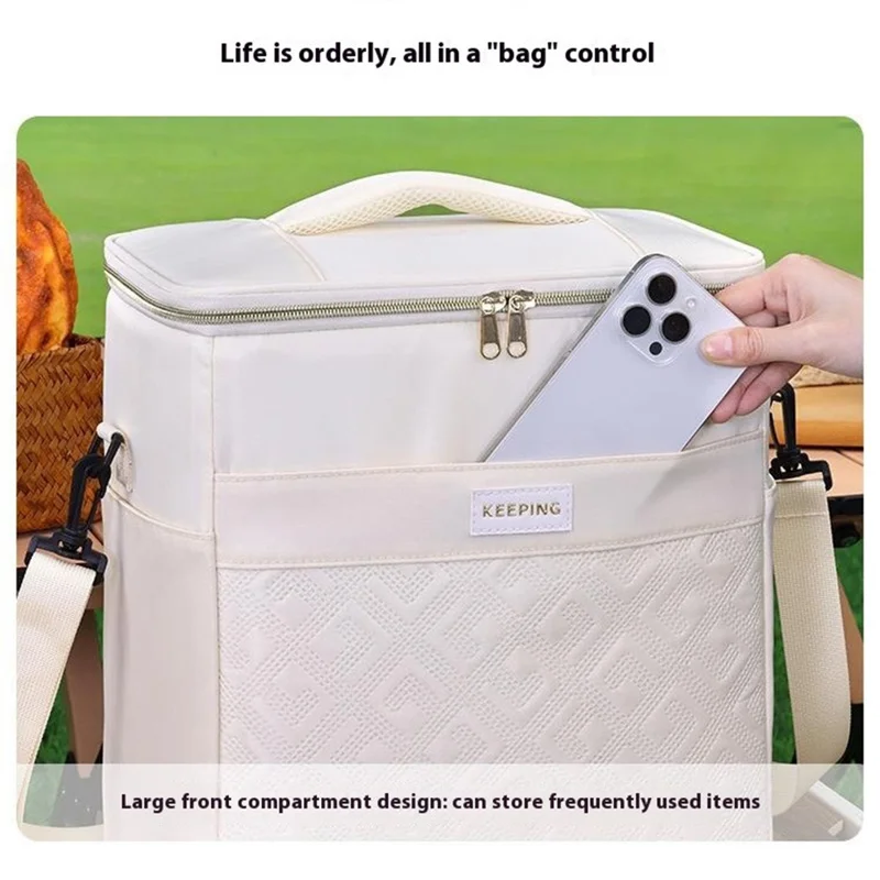 7029 Insulated Lunch Bag Large Capacity Leakproof Thermal Bento Carrier for Outdoor Camping Picnic - Grey