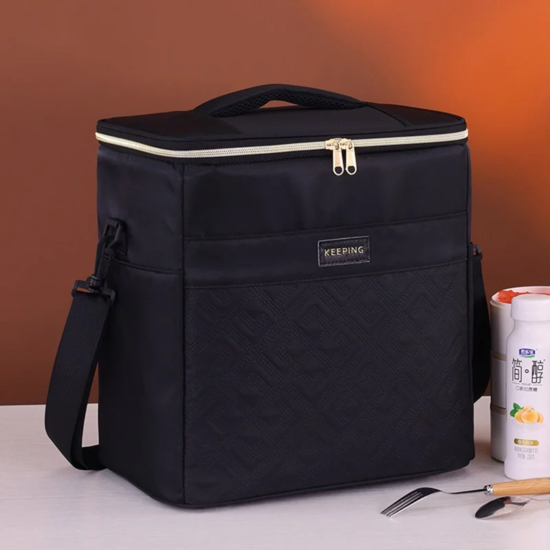 7029 Insulated Lunch Bag Large Capacity Leakproof Thermal Bento Carrier for Outdoor Camping Picnic - Black