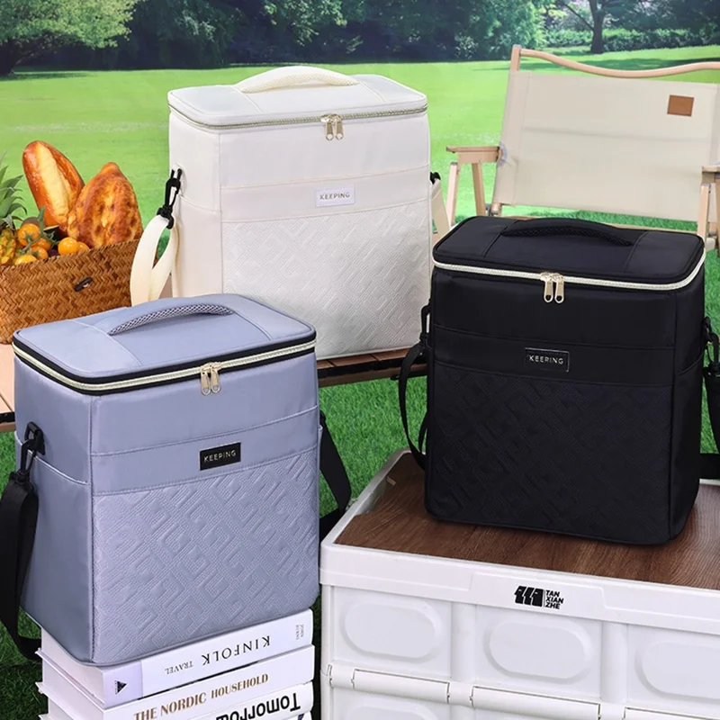 7029 Insulated Lunch Bag Large Capacity Leakproof Thermal Bento Carrier for Outdoor Camping Picnic - Black