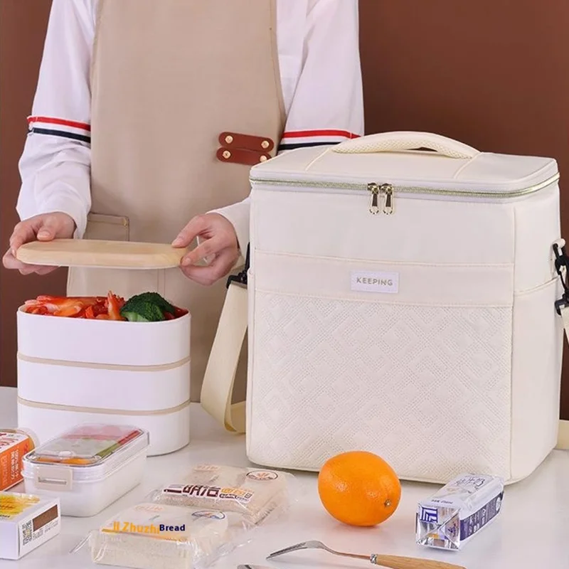 7029 Insulated Lunch Bag Large Capacity Leakproof Thermal Bento Carrier for Outdoor Camping Picnic - Black