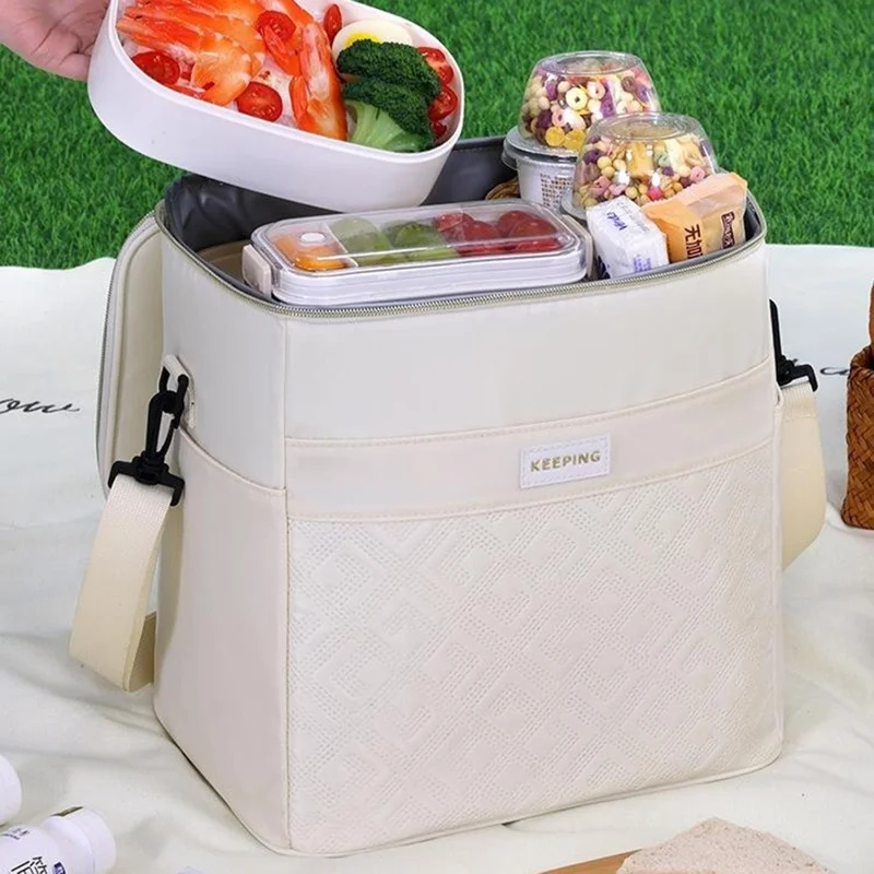 7029 Insulated Lunch Bag Large Capacity Leakproof Thermal Bento Carrier for Outdoor Camping Picnic - Black