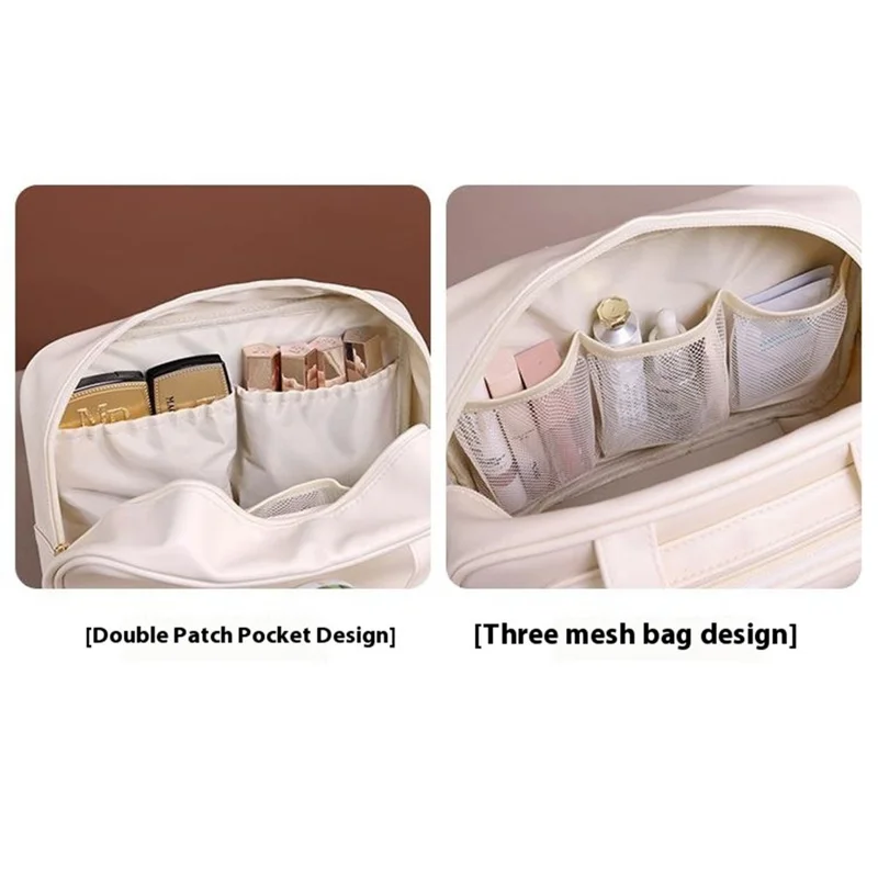 8080 Large Capacity Makeup Organizer PU Leather Portable Cosmetic Bag for Travel  /  Home  /  Work - Brown