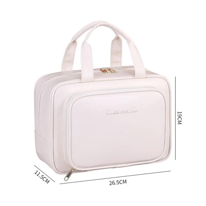 8080 Large Capacity Makeup Organizer PU Leather Portable Cosmetic Bag for Travel  /  Home  /  Work - Brown