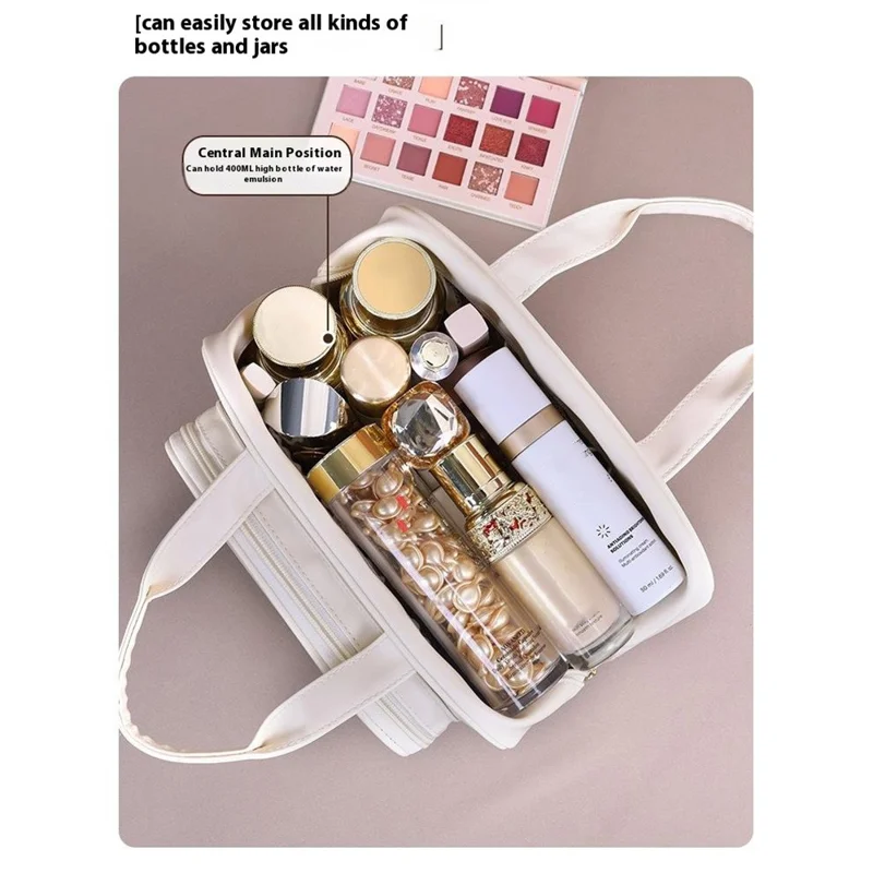 8080 Large Capacity Makeup Organizer PU Leather Portable Cosmetic Bag for Travel  /  Home  /  Work - Brown