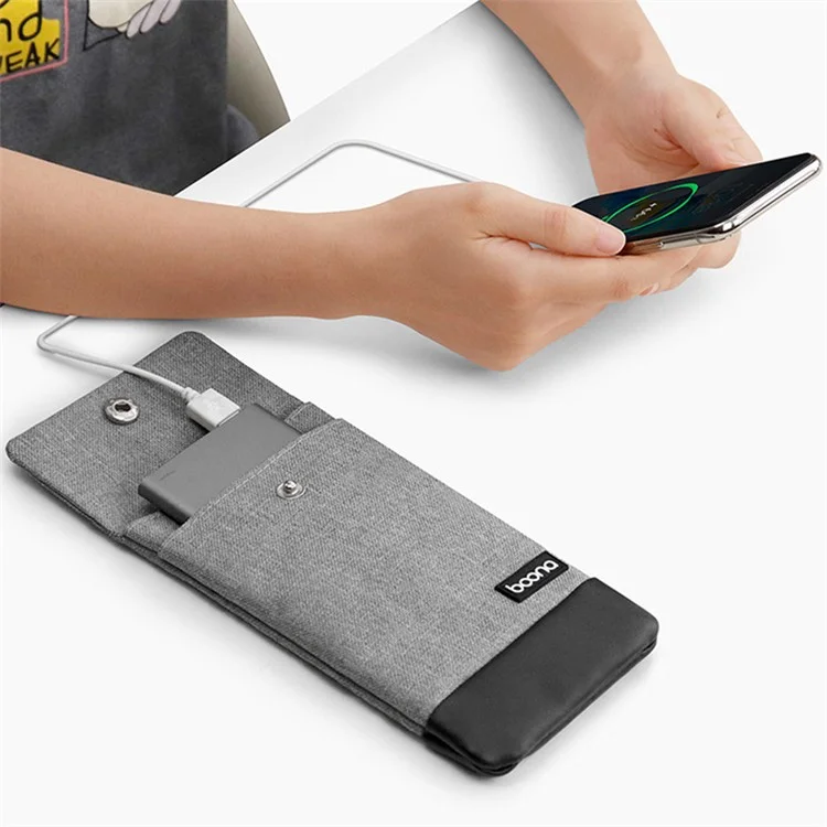 BAONA BN-G002 Snap Button Smartphone Pouch Phone Storage Bag Multi-Purpose Holder Power Bank Cable Purse, Größe: L - Grau