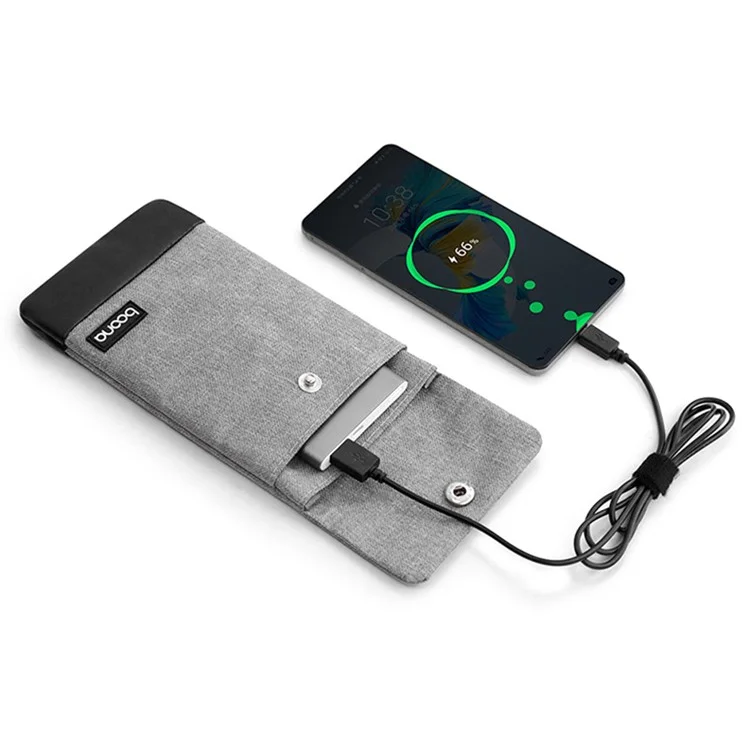 BAONA BN-G002 Snap Button Smartphone Pouch Phone Storage Bag Multi-Purpose Holder Power Bank Cable Purse, Größe: L - Grau