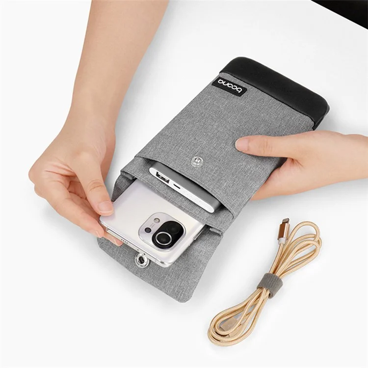 BAONA BN-G002 Snap Button Smartphone Pouch Phone Storage Bag Multi-Purpose Holder Power Bank Cable Purse, Größe: L - Grau