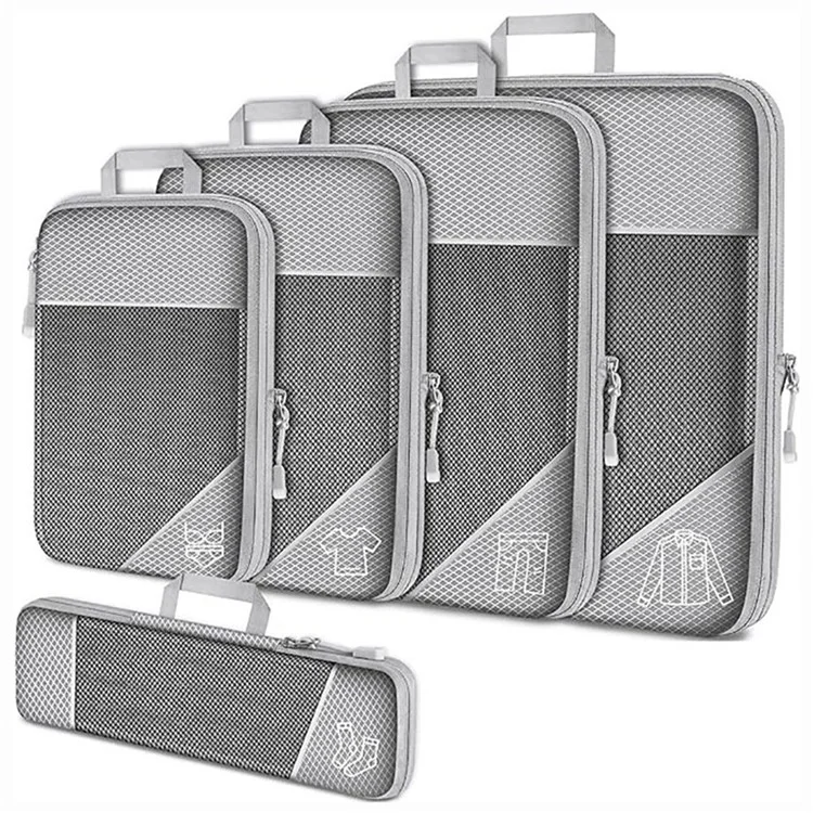 5-teiliges Set Gepäck-Organizer Taschen aus Oxford-Stoff Reise-Packtaschen Erweiterbare Kleidungsspeicher-Taschen - Grau