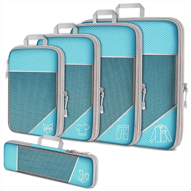 5Pcs / Set Luggage Organizer Bags Oxford Cloth Travel Packing Expandable Clothes Storage Bags - Baby Blue