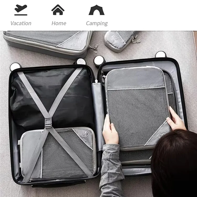 5Pcs / Set Luggage Organizer Bags Oxford Cloth Travel Packing Expandable Clothes Storage Bags - Baby Blue