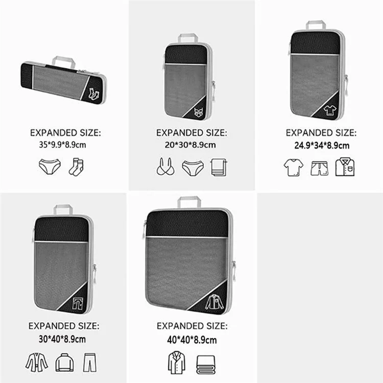 5Pcs / Set Luggage Organizer Bags Oxford Cloth Travel Packing Expandable Clothes Storage Bags - Baby Blue
